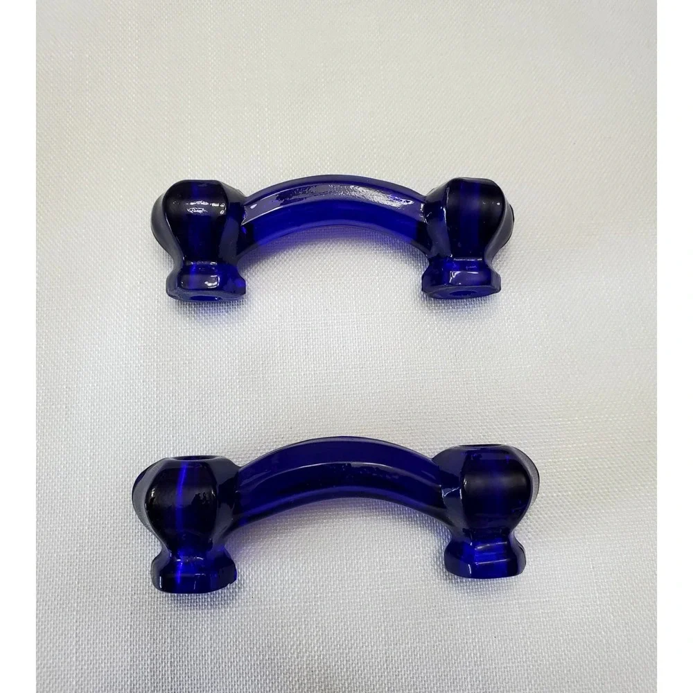 Vtg 4 PC Hexagon Blue Glass 4